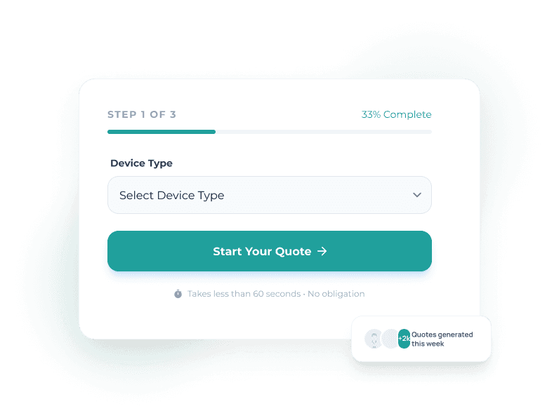 Get an instant quote form showing device type selection